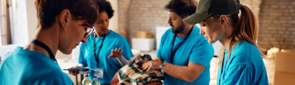 Volunteers working in a food bank.